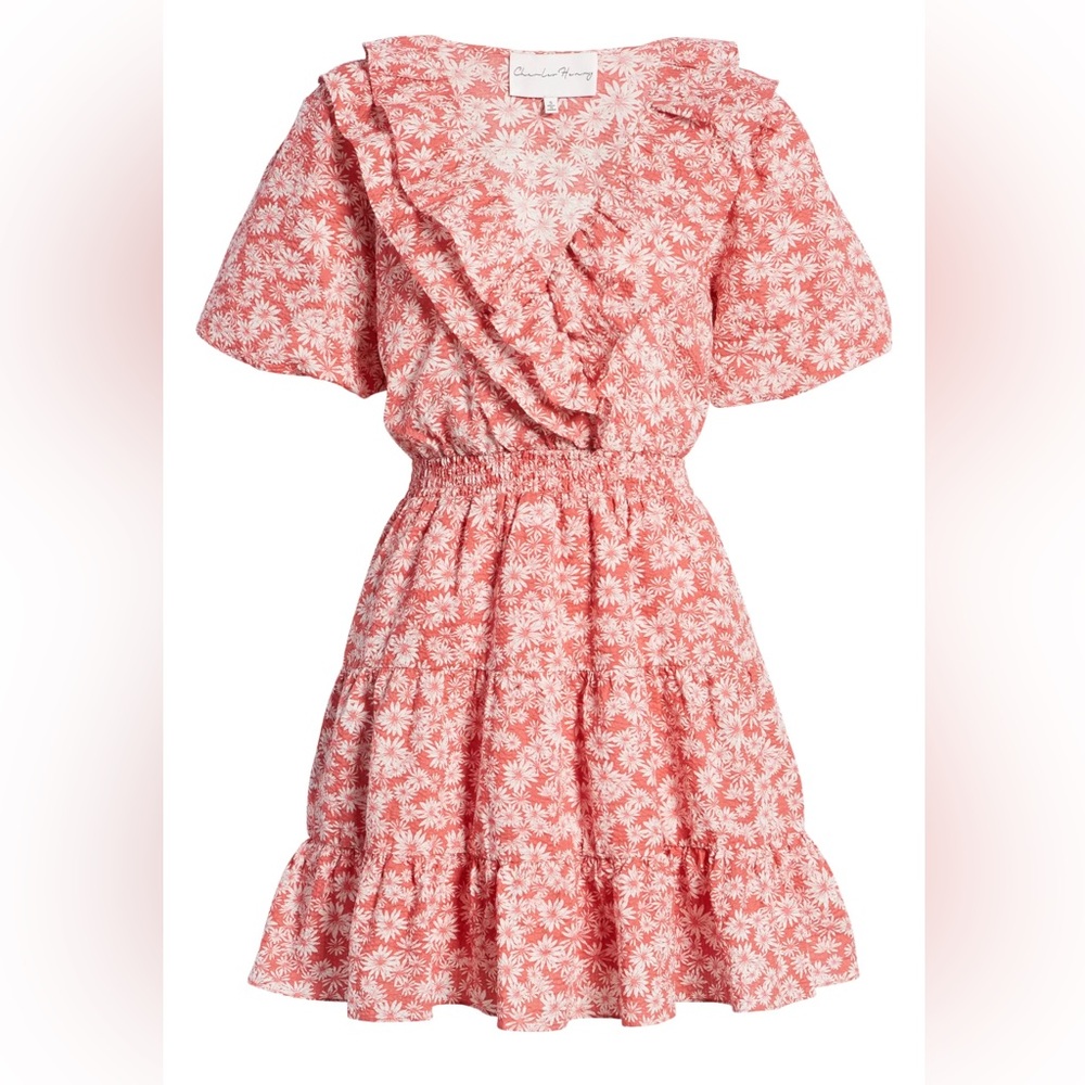 CHARLES HENRY Short Sleeve Faux Wrap Mini Dress